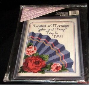 Vtg Banar Designs Cross Stitch Kit United in Marriage Picture / Frame  KCL 91018